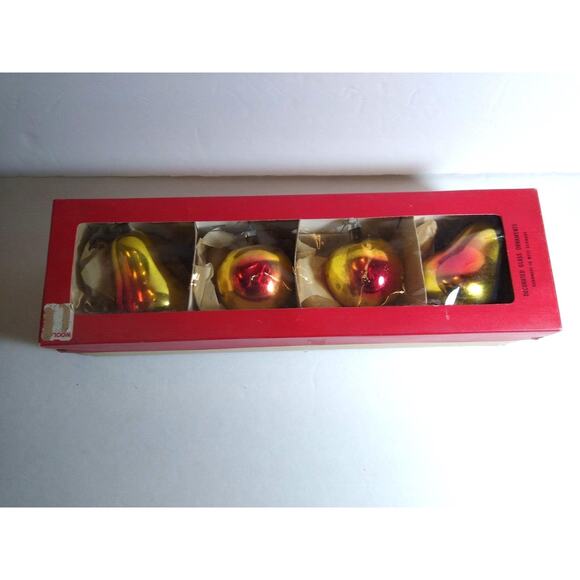 Mercury Glass Pears Apples Vintage West German Hand Blown Christmas Ornaments 4 - Picture 9 of 9